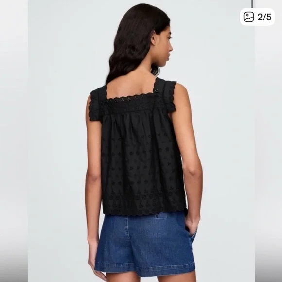 GAP X Doen Black Sleeveless Eyelet Top - Picture 3 of 15